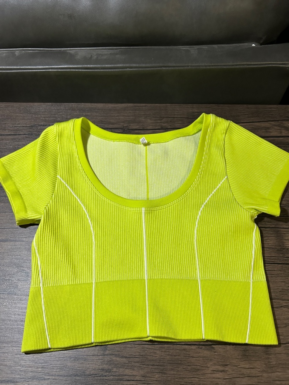aerie Neon Yellow Ribbed Scoop-Neck Crop Top est. size Small